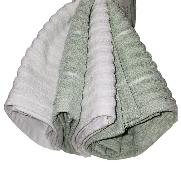 Thyme and Sage Kitchen Towel Set of 4pcs Green and White Striped Turkish Cotton - Picture 8 of 10